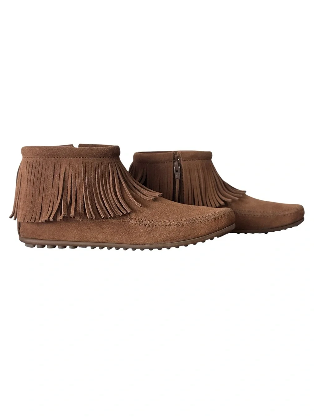 Minnetonka Women's Brown Suede Fringe Ankle Moccasin Booties Boho Festival  10